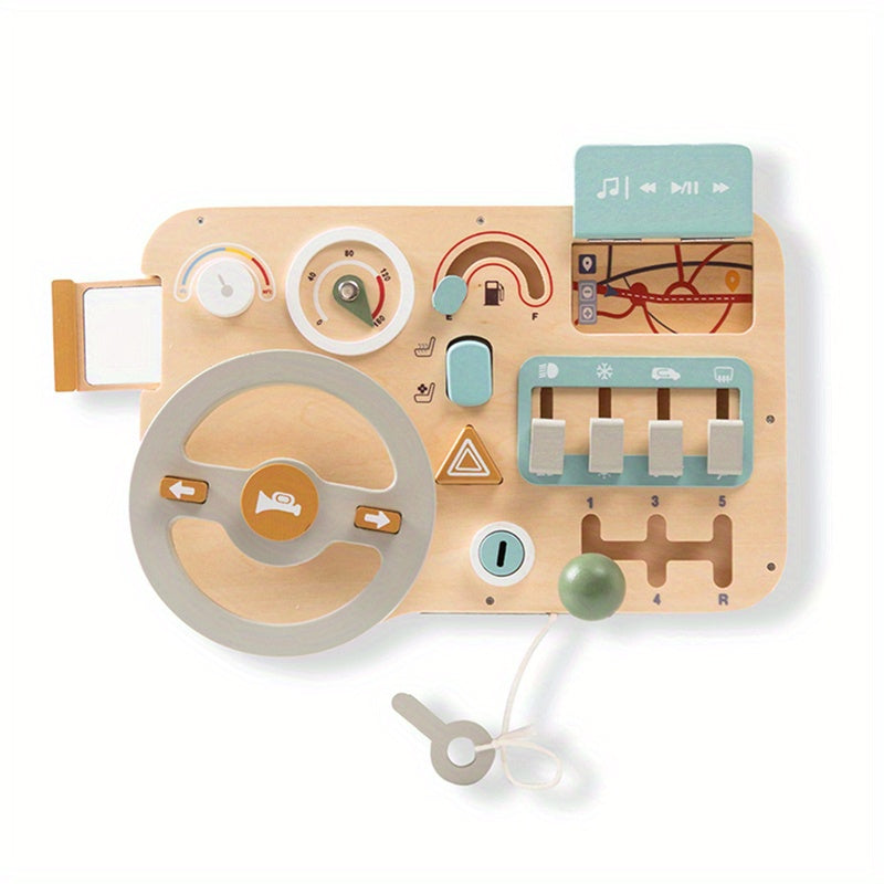 🚗 Wooden Steering Wheel Busy Board Toy