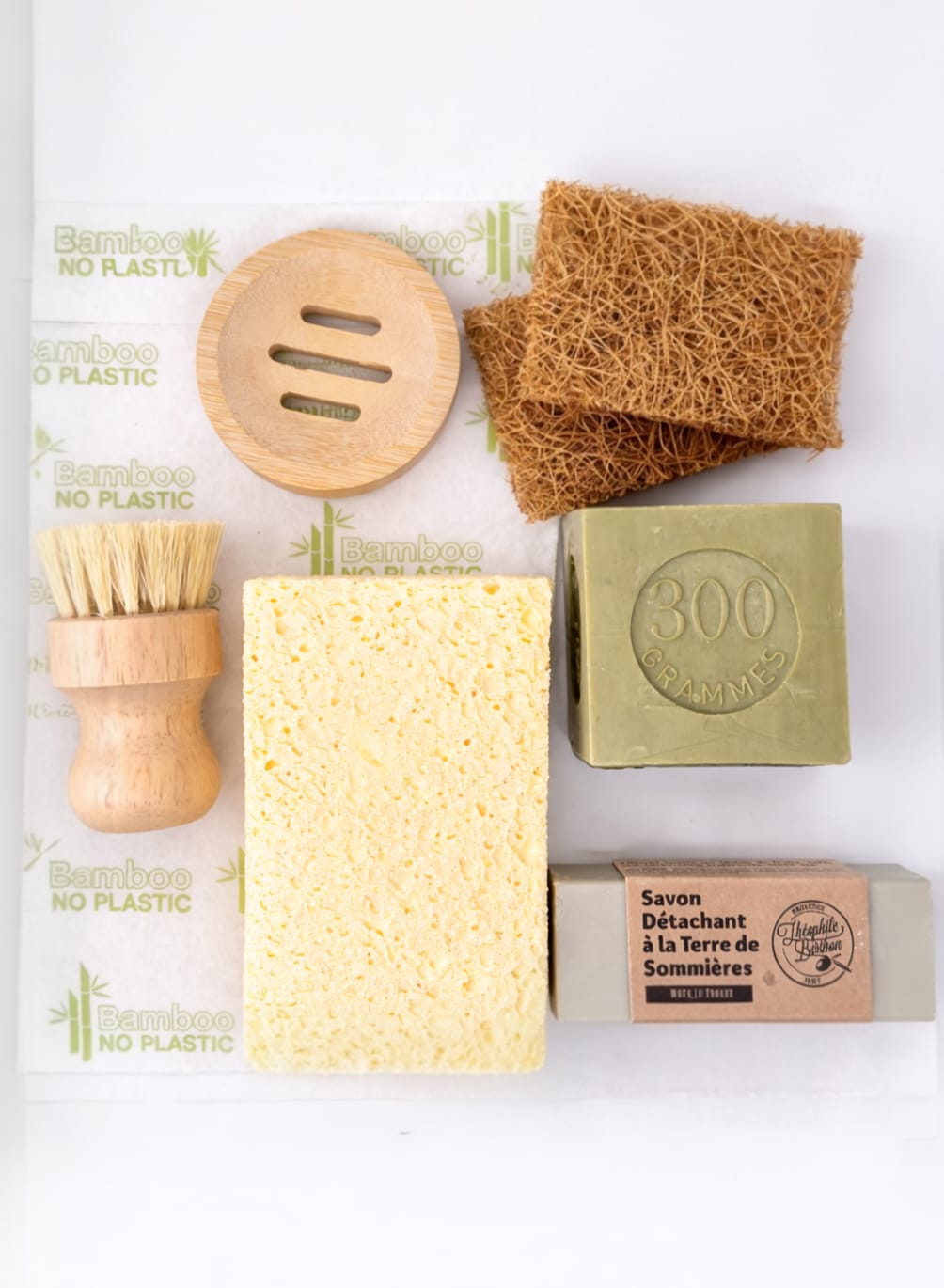 Zero Plastic Cleaning & Laundry Set – Coconut Scrubbers, Marseille Soap 300g, Bamboo Brush & Eco Essentials
