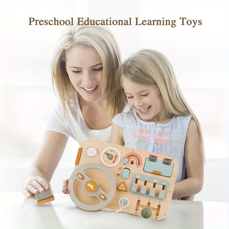 🚗 Wooden Steering Wheel Busy Board Toy