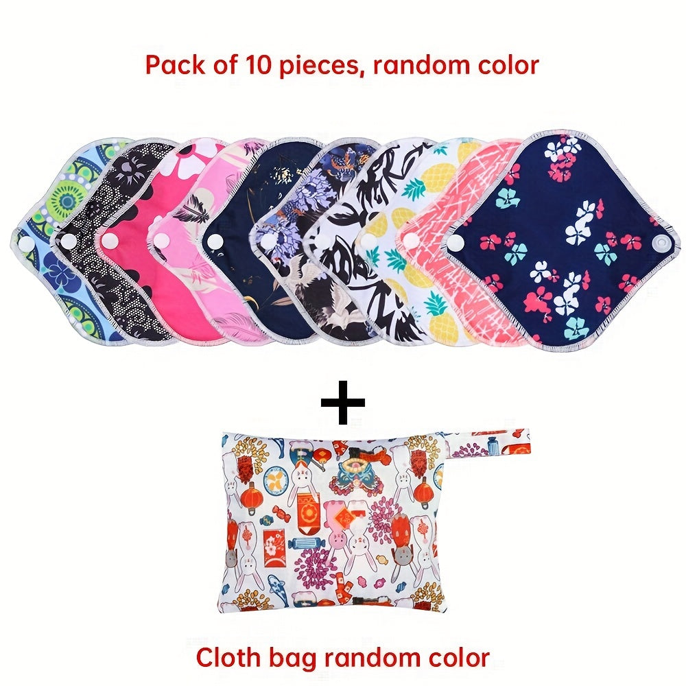 5pcs/10pcs Reusable Sanitary Menstrual Pad, Bamboo Cloth Pads For Heavy Flow Large Sanitary Pads Set With Wings For Women, Washable Overnight Cloth Panty Liners Period Pads