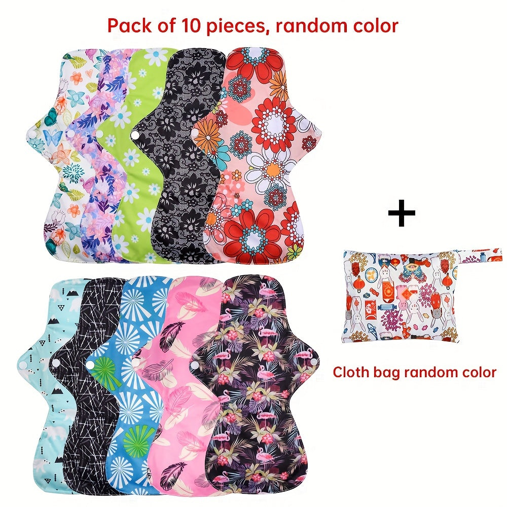 5pcs/10pcs Reusable Sanitary Menstrual Pad, Bamboo Cloth Pads For Heavy Flow Large Sanitary Pads Set With Wings For Women, Washable Overnight Cloth Panty Liners Period Pads