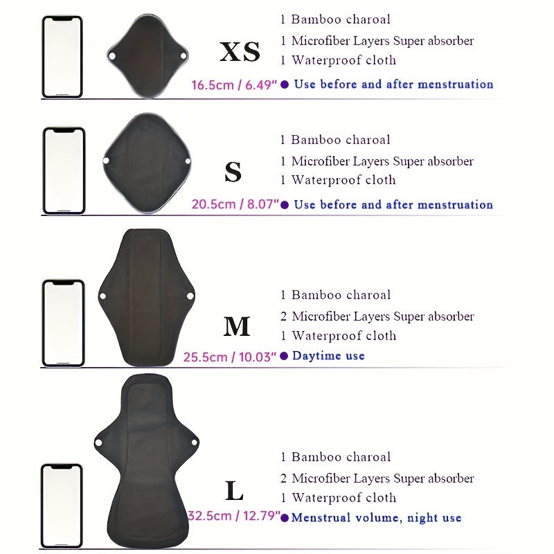 5pcs/10pcs Reusable Sanitary Menstrual Pad, Bamboo Cloth Pads For Heavy Flow Large Sanitary Pads Set With Wings For Women, Washable Overnight Cloth Panty Liners Period Pads