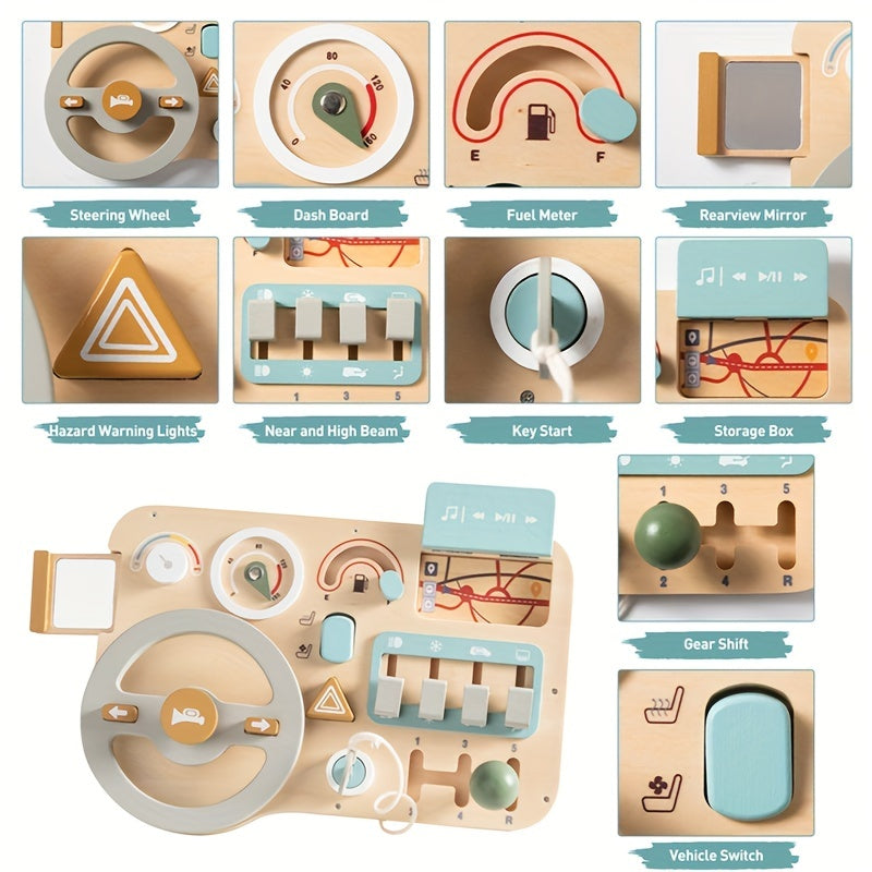 🚗 Wooden Steering Wheel Busy Board Toy