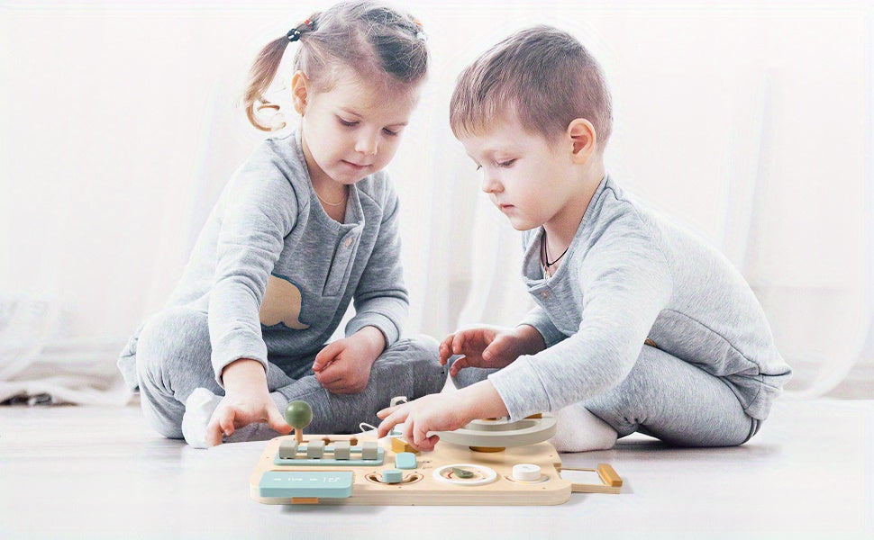 🚗 Wooden Steering Wheel Busy Board Toy