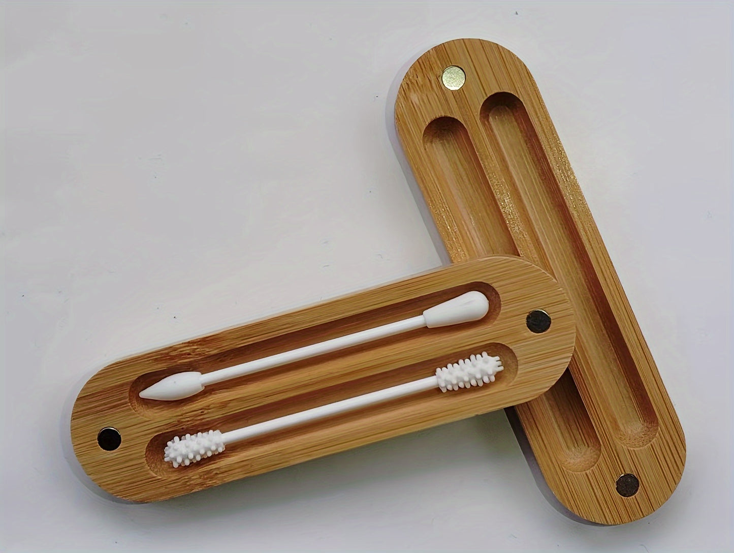 Herbruikbare siliconen make-uppadsset (2 stuks) met bamboe opbergdoos