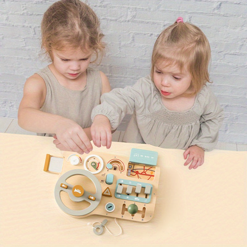 🚗 Wooden Steering Wheel Busy Board Toy