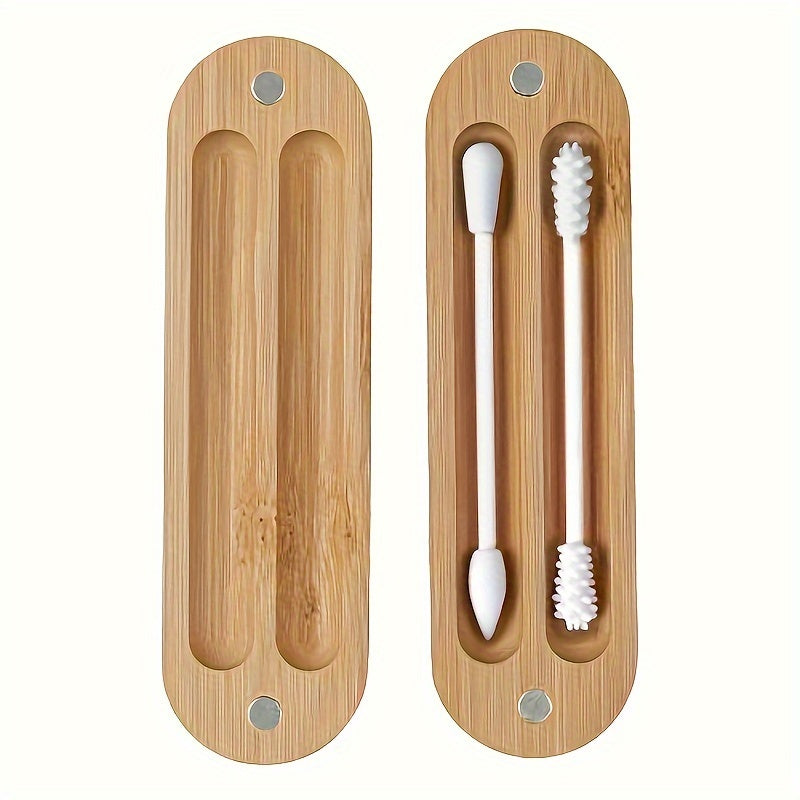 Herbruikbare siliconen make-uppadsset (2 stuks) met bamboe opbergdoos