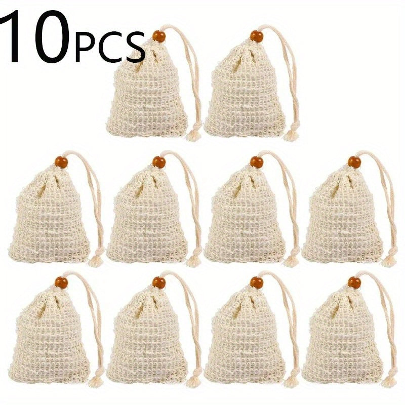 Natural Linen Soap Saver Bags – Eco-Friendly Exfoliating Bath Pouches (Set of 5 or 10)