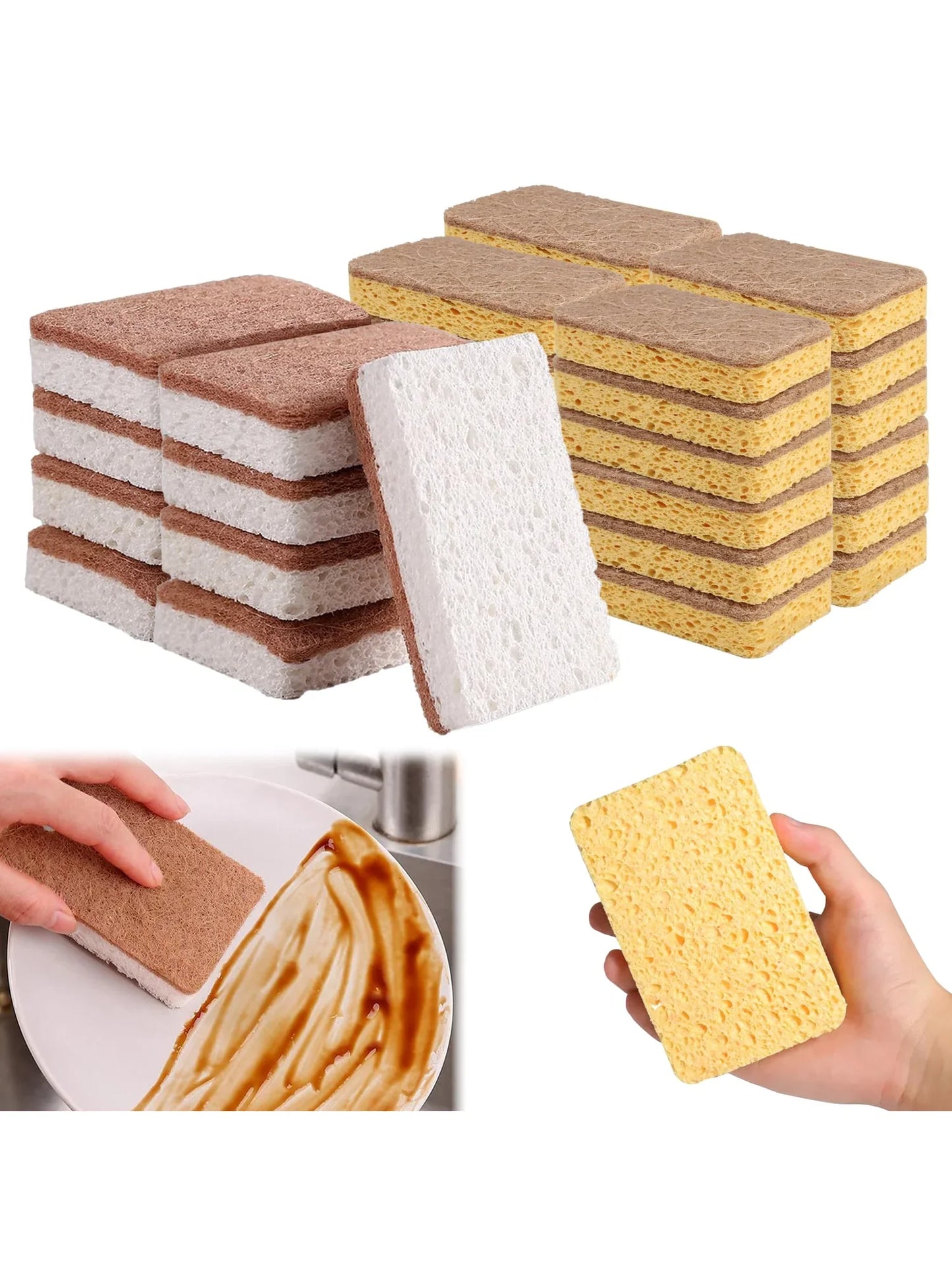Cellulose & Coconut Scrubbing Sponges (3-6-Pack)