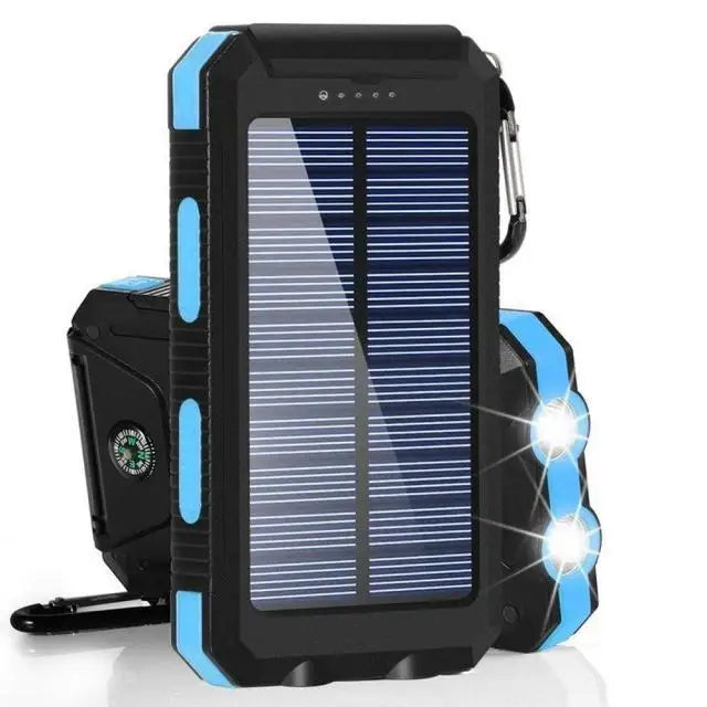 ☀️ Solar Power Bank – Portable Charger with LED Flashlight & Compass (20W)