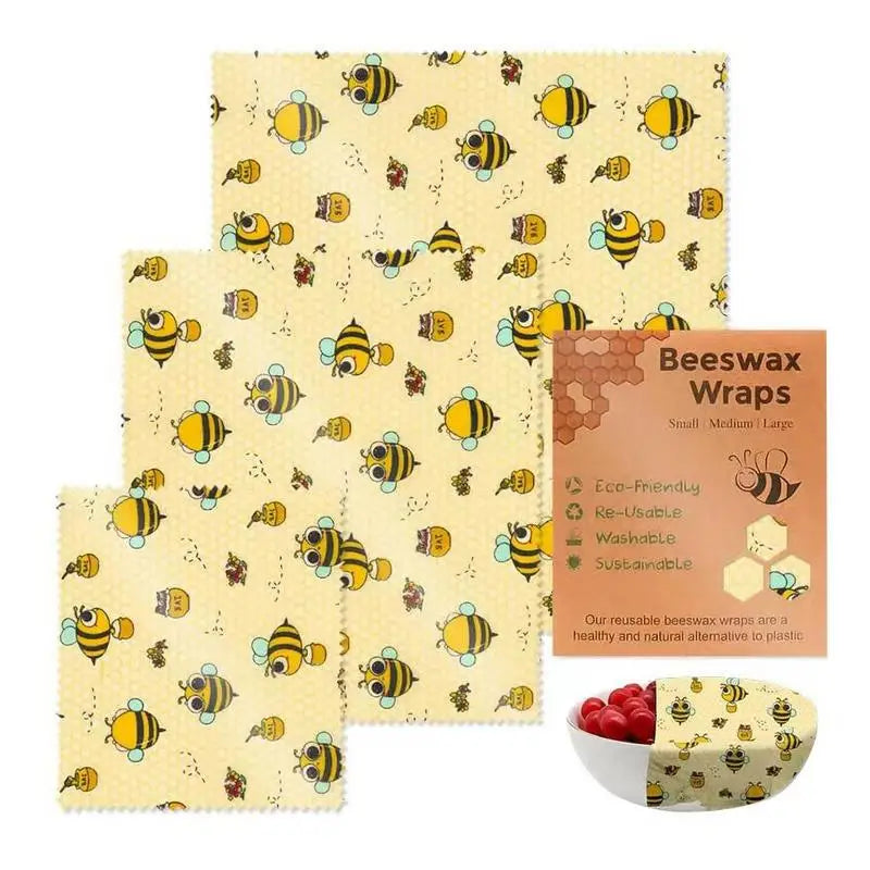 3pcs Reusable Food Fresh Keeping Cloth Organic Storage Natural Food Grade Beeswax Food Wrap Eco Friendly Kitchen Food Packaging
