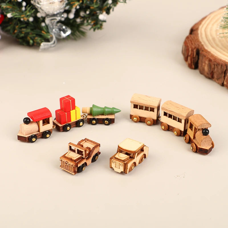 Christmas Handmade Wooden Music Box DIY Car Train Assembly Music Box Base Small Ornament Micro Landscape New Year Navidad Gift