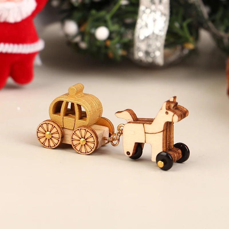 Christmas Handmade Wooden Music Box DIY Car Train Assembly Music Box Base Small Ornament Micro Landscape New Year Navidad Gift