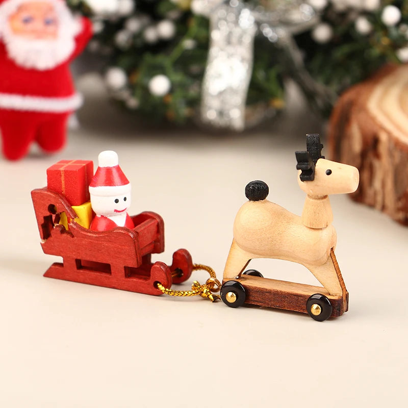 Christmas Handmade Wooden Music Box DIY Car Train Assembly Music Box Base Small Ornament Micro Landscape New Year Navidad Gift