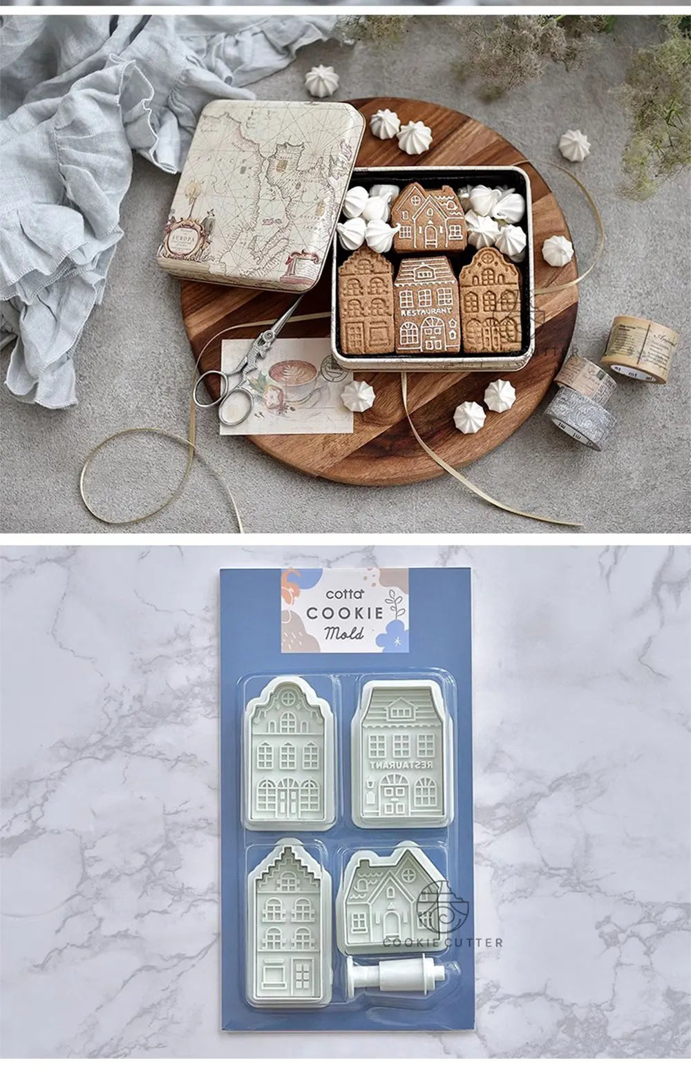 4Pcs Christmas Gingerbread House Pattern Cookie Cutter Biscuit Stamp
