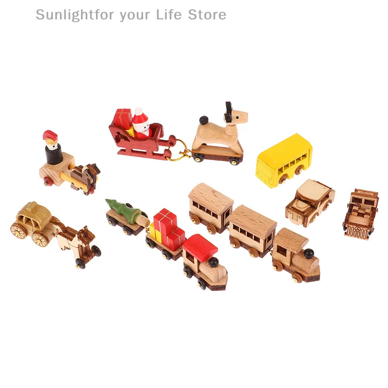 Christmas Handmade Wooden Music Box DIY Car Train Assembly Music Box Base Small Ornament Micro Landscape New Year Navidad Gift