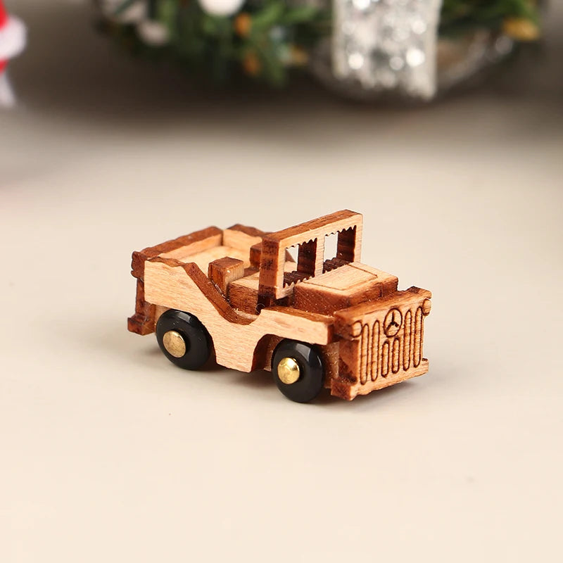 Christmas Handmade Wooden Music Box DIY Car Train Assembly Music Box Base Small Ornament Micro Landscape New Year Navidad Gift