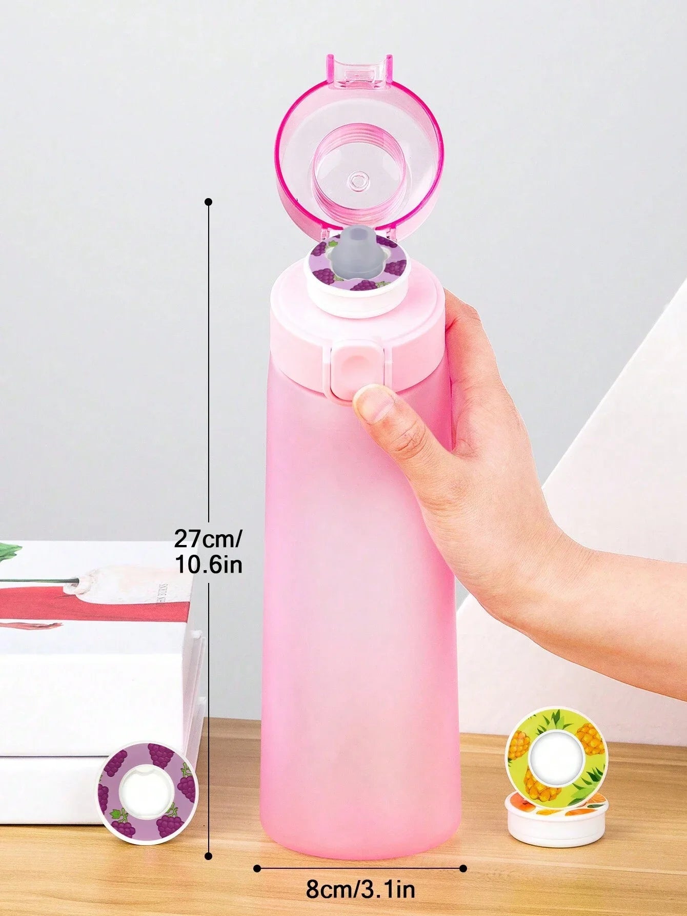 1pc Air Water Bottle With 1pc Random Round Shape Flavor Pod Sports Straw Plastic Cup Leak Proof Outdoor Travel Sports Bottles