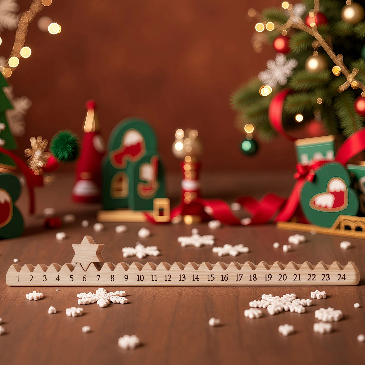 Wooden Boxwood Christmas Advent Calendar – Star Design