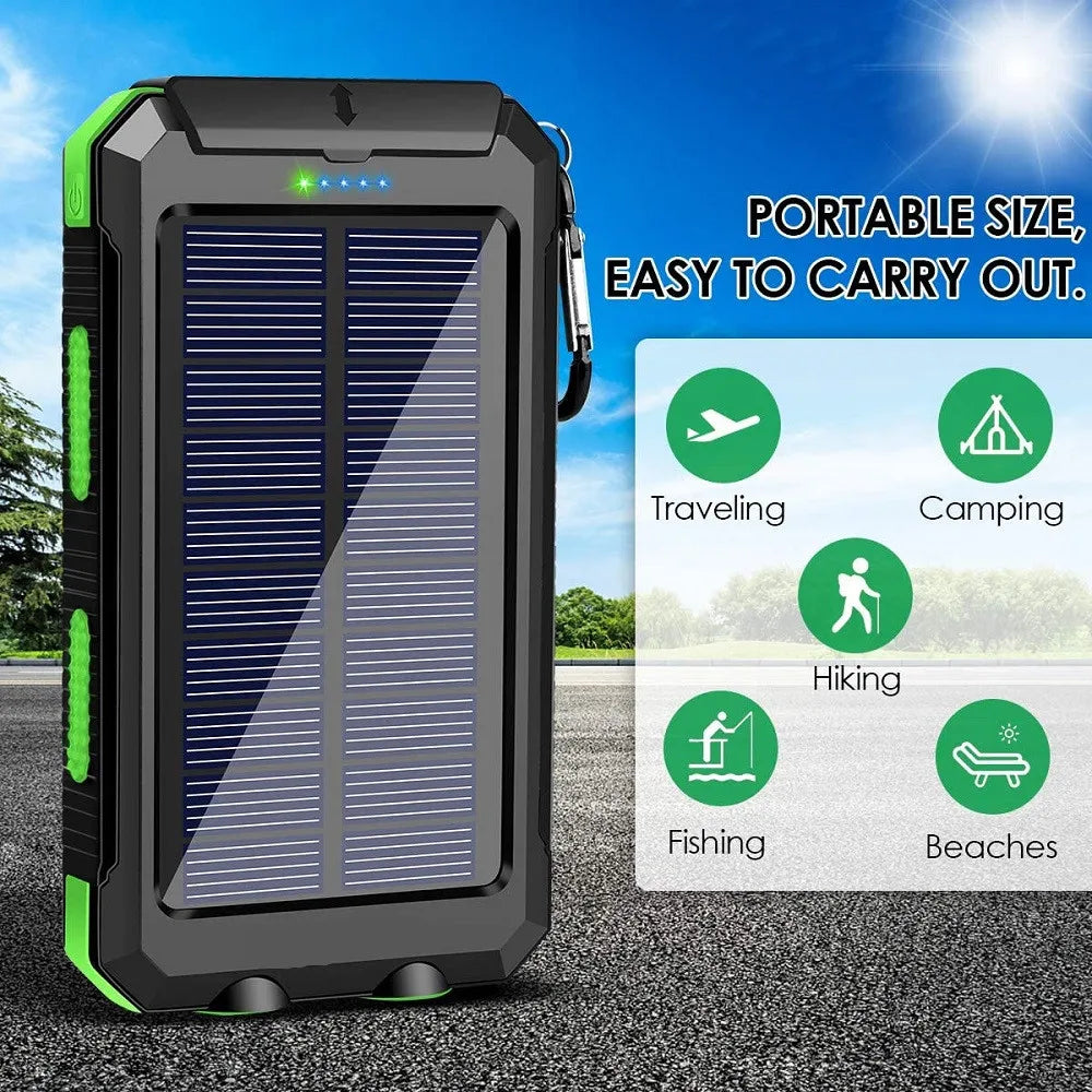 ☀️ Solar Power Bank – Portable Charger with LED Flashlight & Compass (20W)