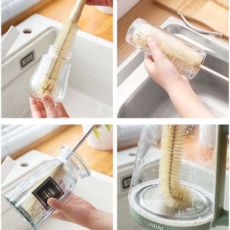 Bottle Brush Cleaner with Long Wooden Handle – For Cups, Bottles & Jugs