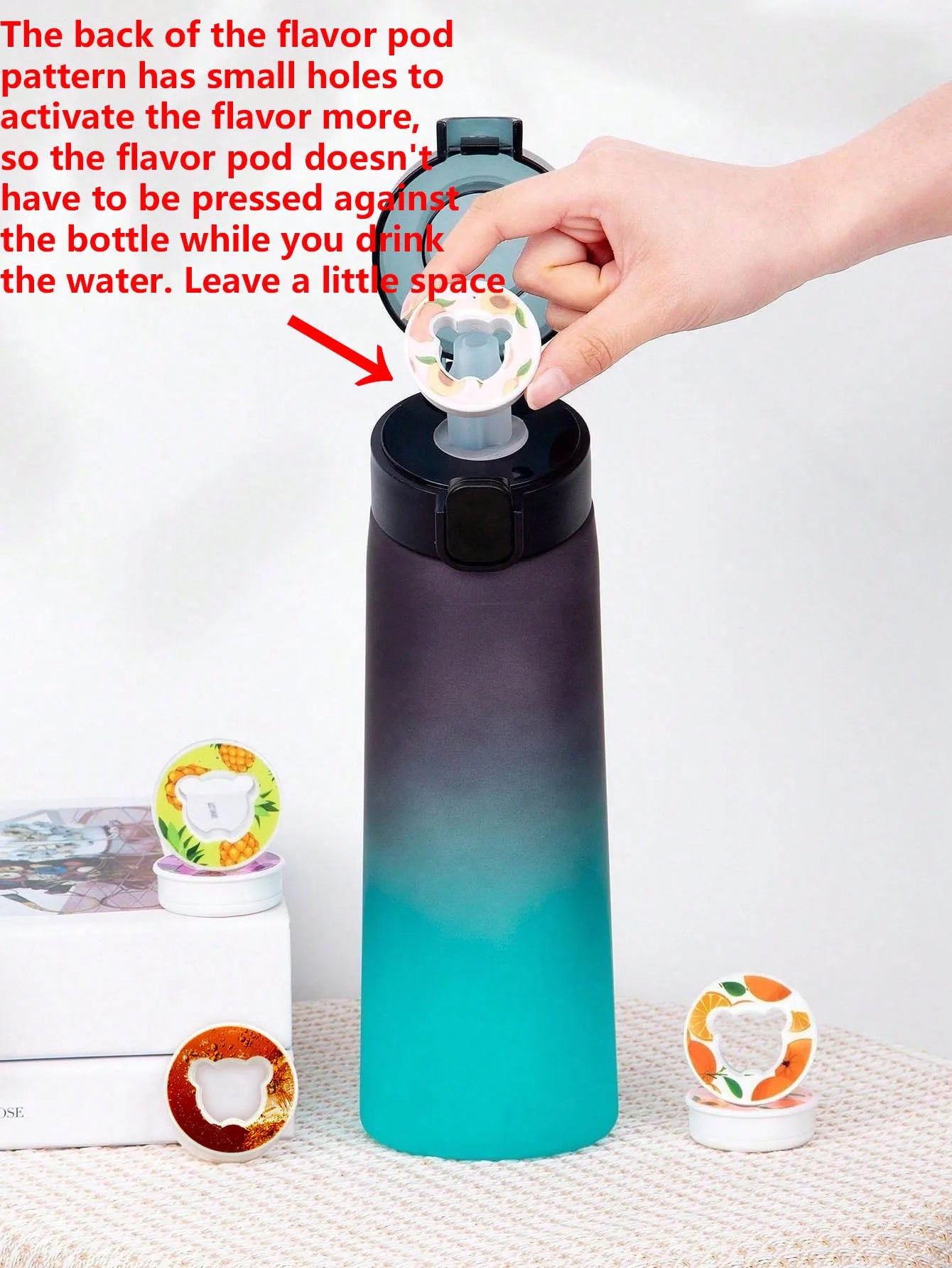 1pc 650ml Flavored Water Bottle with Random 1 Flavour Pods Air Water Bottle Frosted Black Air Camping Sport Fitness Cup
