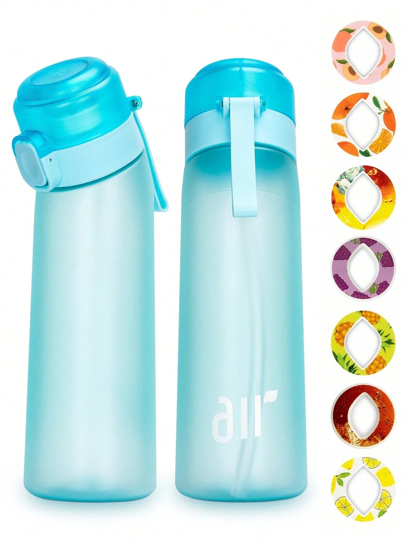 1pc Air Water Bottle With 1pc Random Round Shape Flavor Pod Sports Straw Plastic Cup Leak Proof Outdoor Travel Sports Bottles