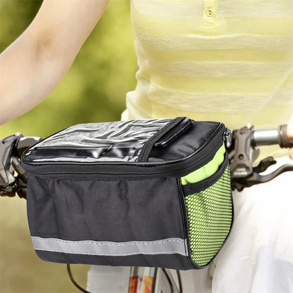 Waterproof Bicycle Handlebar Bag with Phone Holder & Reflective Strips