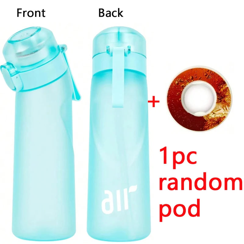 1pc Air Water Bottle With 1pc Random Round Shape Flavor Pod Sports Straw Plastic Cup Leak Proof Outdoor Travel Sports Bottles