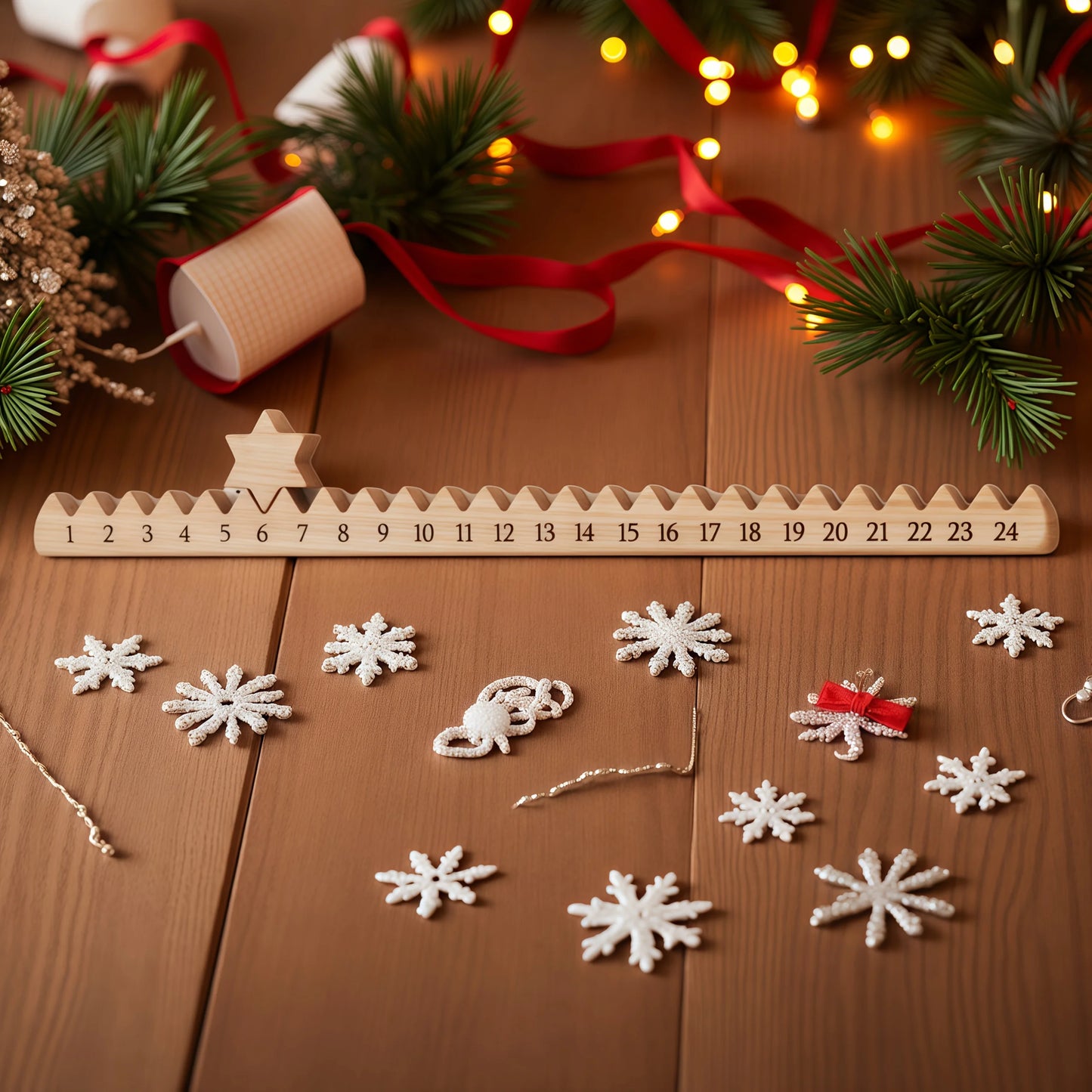 Wooden Boxwood Christmas Advent Calendar – Star Design