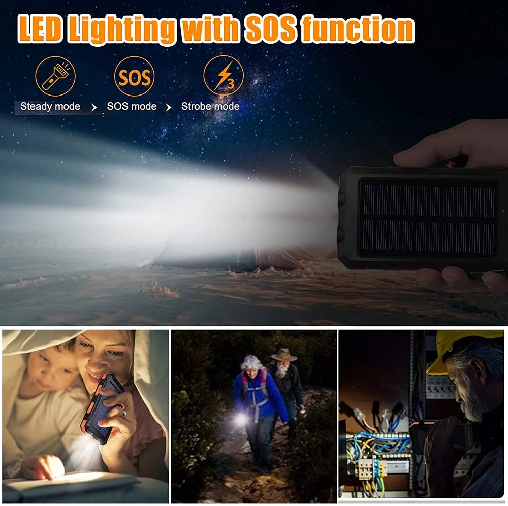 ☀️ Solar Power Bank – Portable Charger with LED Flashlight & Compass (20W)