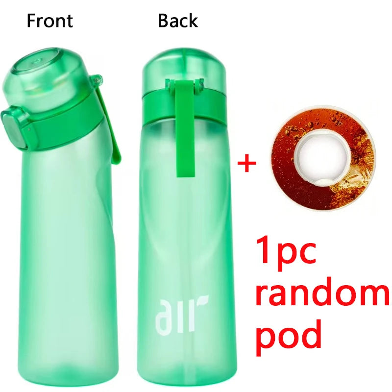 1pc Air Water Bottle With 1pc Random Round Shape Flavor Pod Sports Straw Plastic Cup Leak Proof Outdoor Travel Sports Bottles