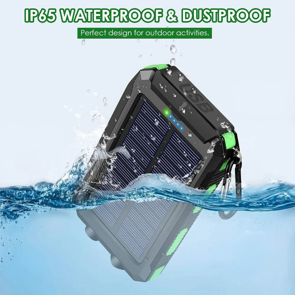 ☀️ Solar Power Bank – Portable Charger with LED Flashlight & Compass (20W)