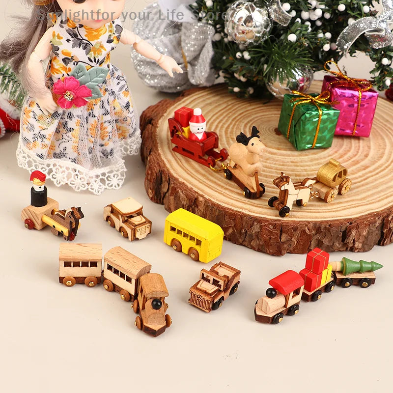 Christmas Handmade Wooden Music Box DIY Car Train Assembly Music Box Base Small Ornament Micro Landscape New Year Navidad Gift