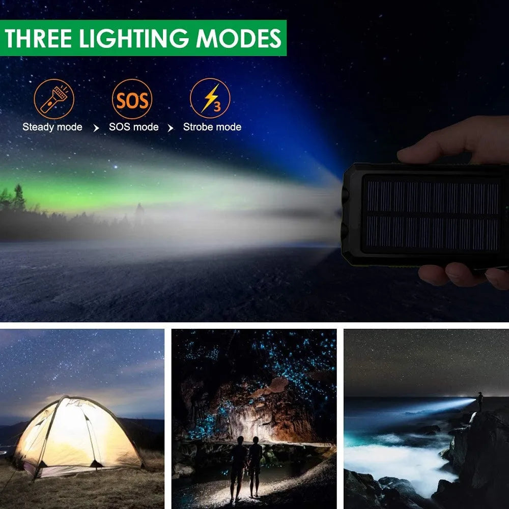 ☀️ Solar Power Bank – Portable Charger with LED Flashlight & Compass (20W)