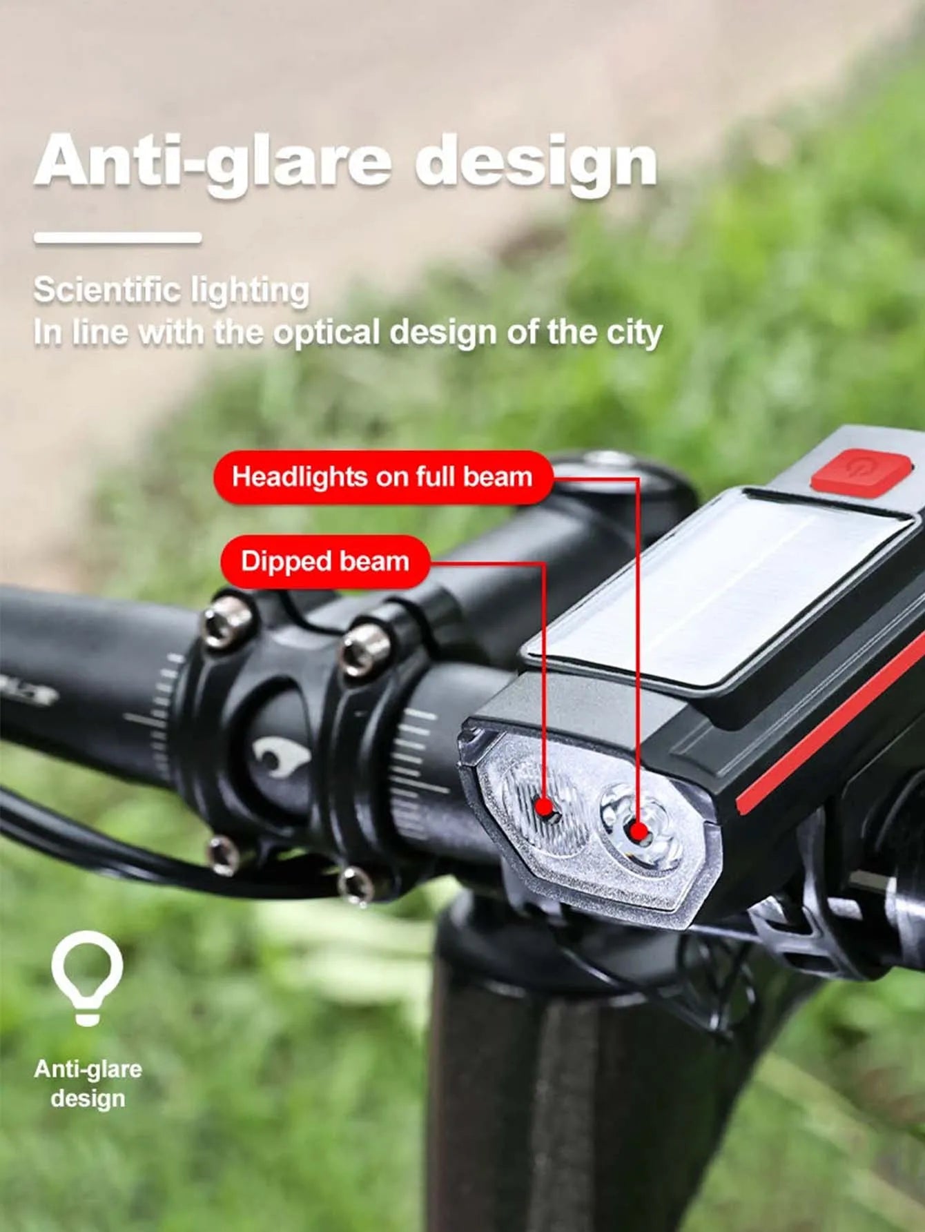 Solar Bike Headlight with Horn & Power Display