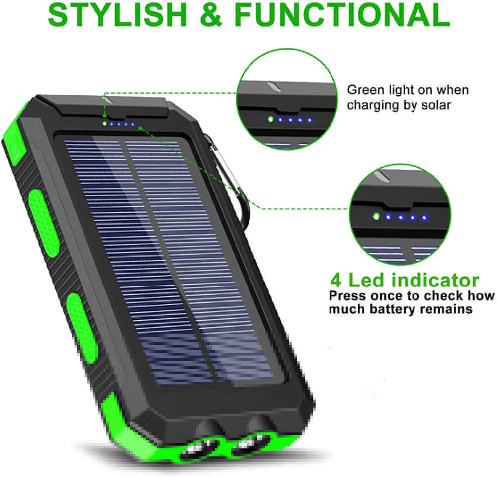 ☀️ Solar Power Bank – Portable Charger with LED Flashlight & Compass (20W)