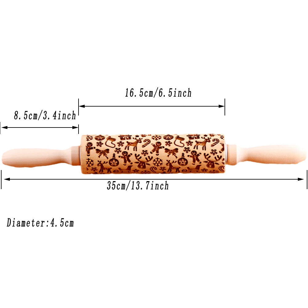 Arjmide Embossed Wooden Christmas Rolling Pin