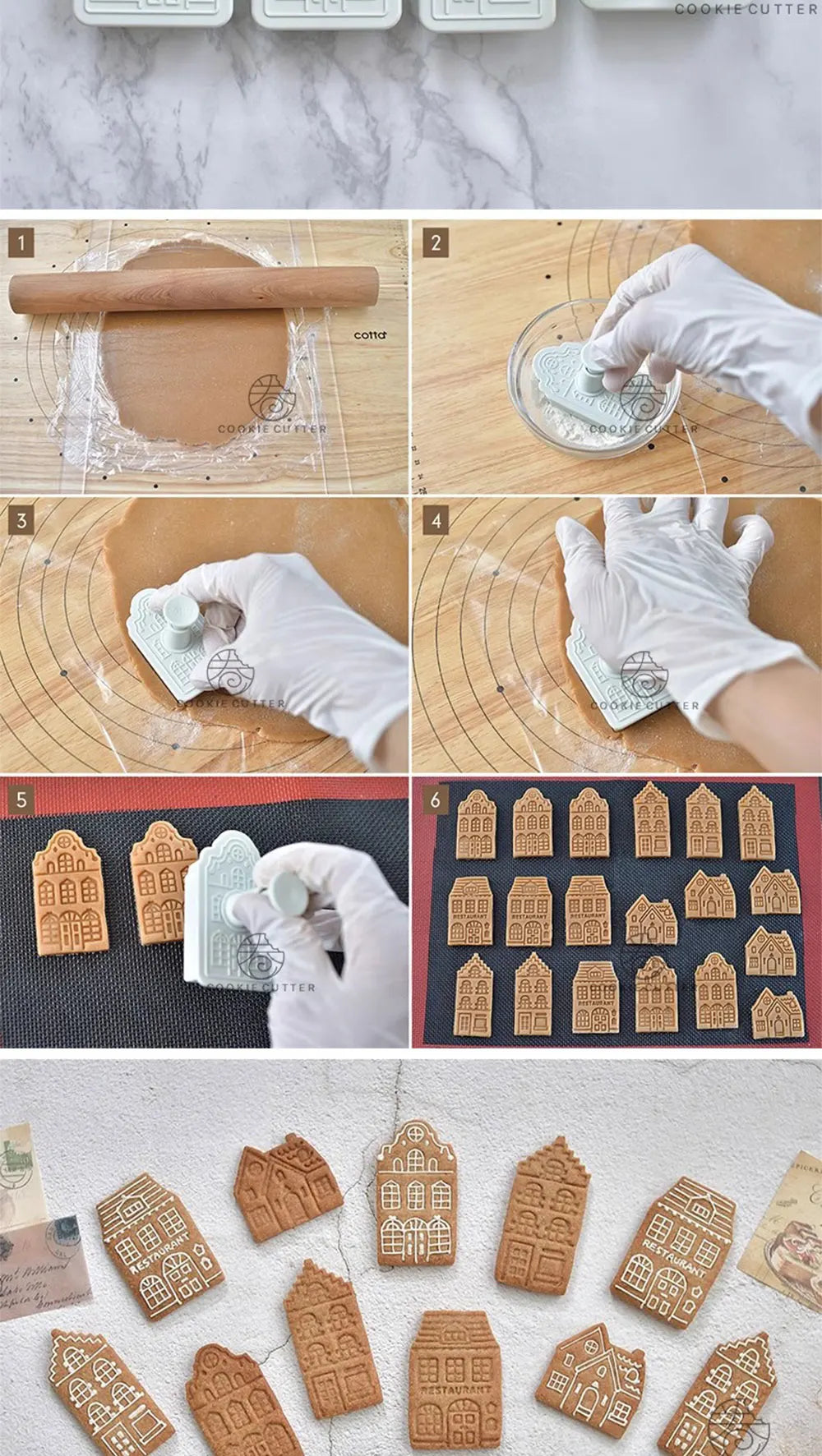 4Pcs Christmas Gingerbread House Pattern Cookie Cutter Biscuit Stamp