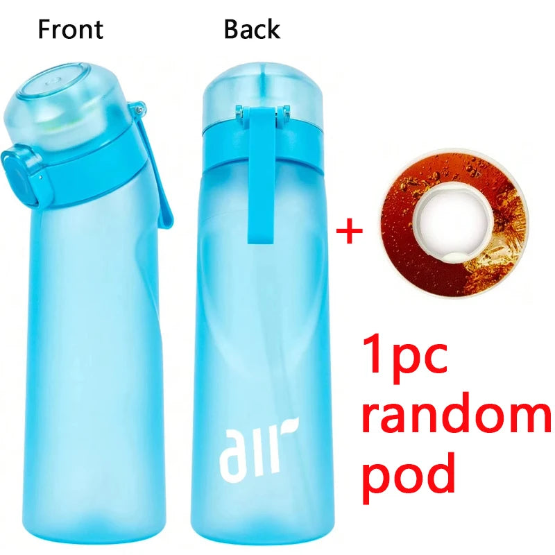 1pc Air Water Bottle With 1pc Random Round Shape Flavor Pod Sports Straw Plastic Cup Leak Proof Outdoor Travel Sports Bottles