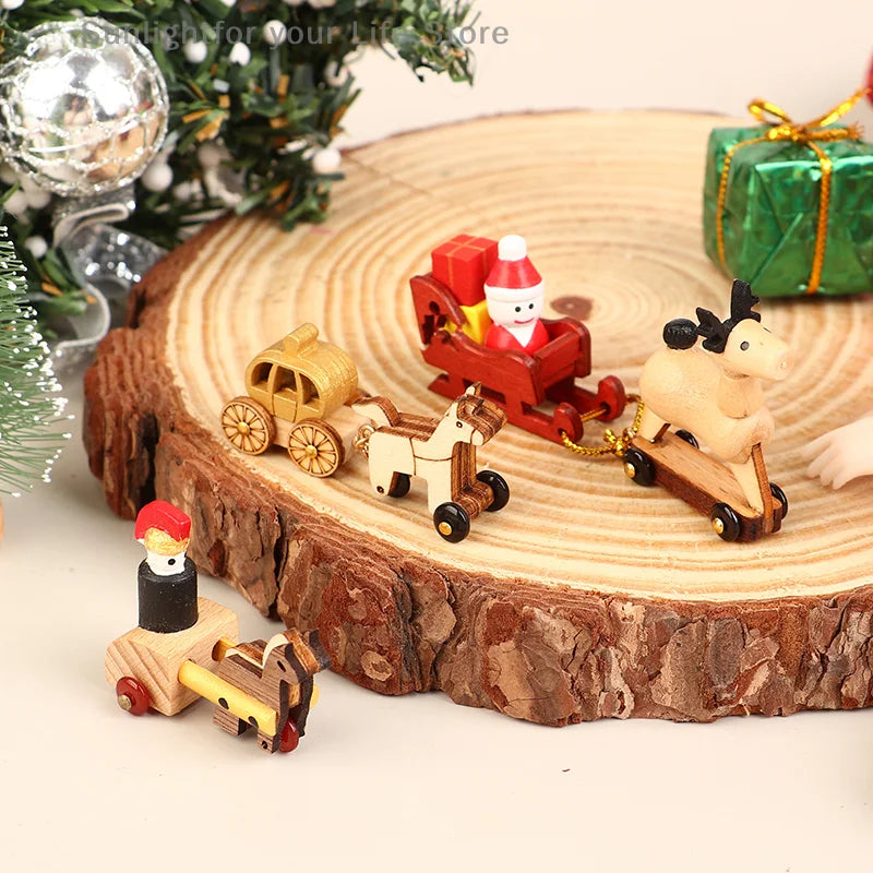 Christmas Handmade Wooden Music Box DIY Car Train Assembly Music Box Base Small Ornament Micro Landscape New Year Navidad Gift