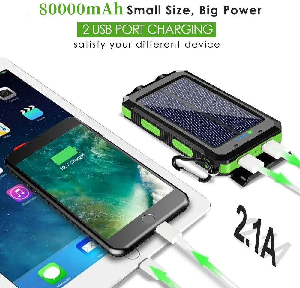 ☀️ Solar Power Bank – Portable Charger with LED Flashlight & Compass (20W)