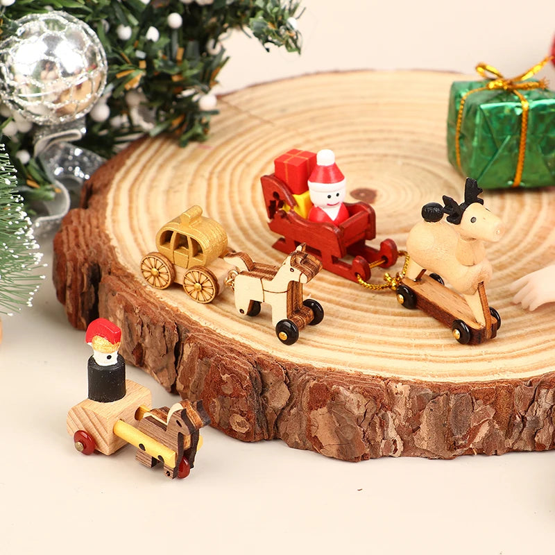 Christmas Handmade Wooden Music Box DIY Car Train Assembly Music Box Base Small Ornament Micro Landscape New Year Navidad Gift