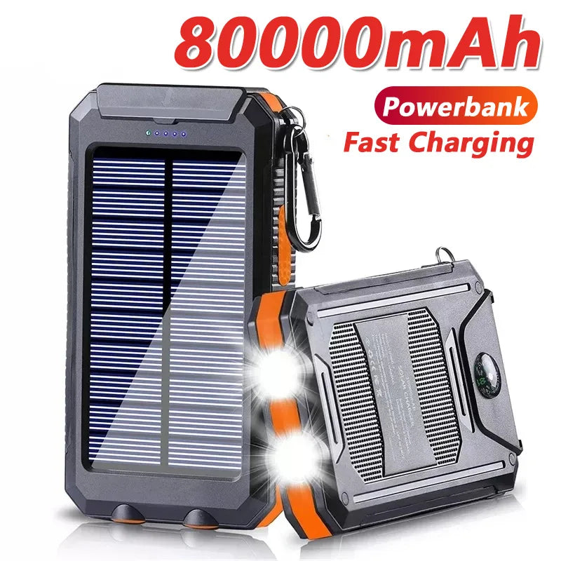 ☀️ Solar Power Bank – Portable Charger with LED Flashlight & Compass (20W)