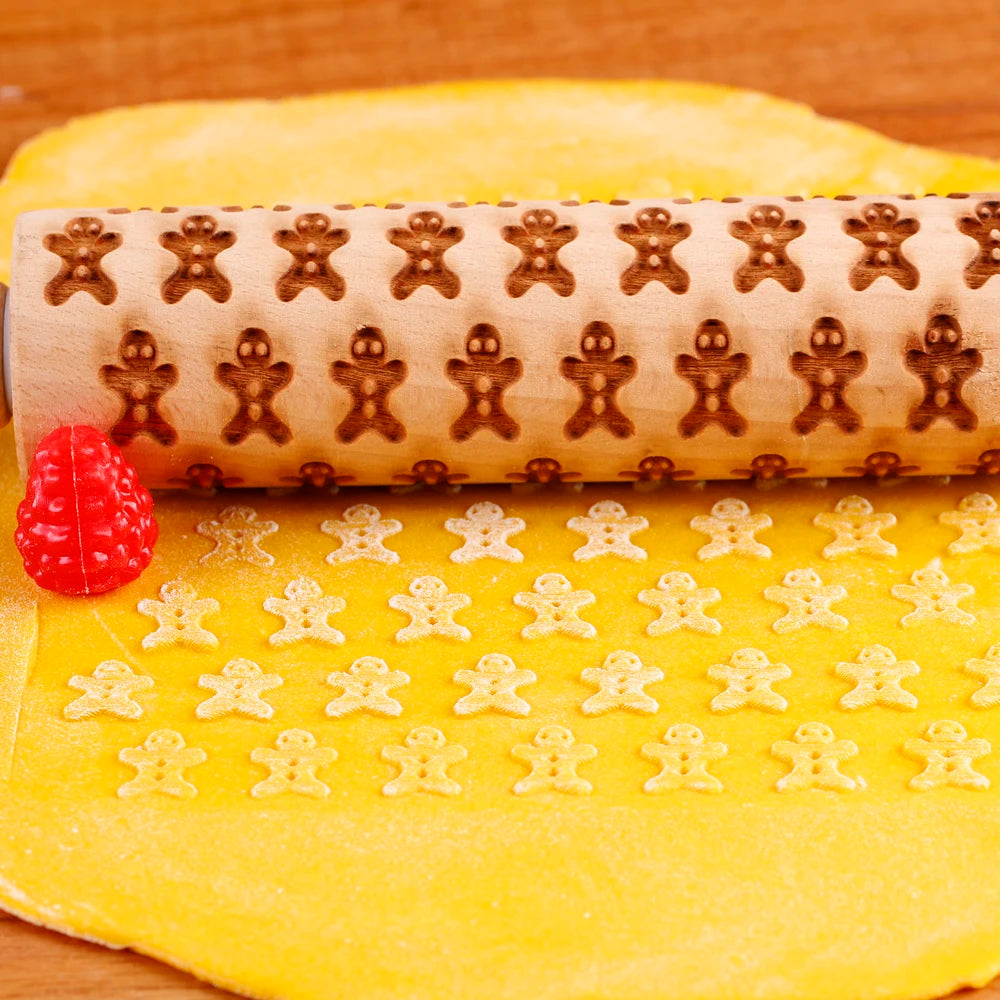 Arjmide Embossed Wooden Christmas Rolling Pin