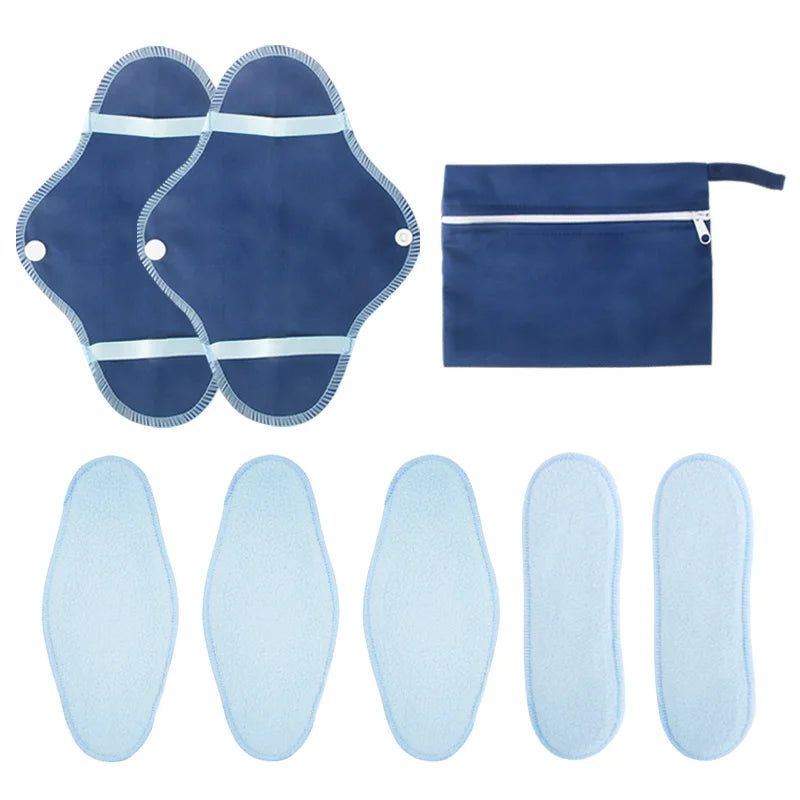 AIO 8Pcs/ Set Reusable Washable Cloth Menstrual Pads Soft Panty Liners with Wet Bag Leak-proof Daily-Night Use Sanitary Napkins
