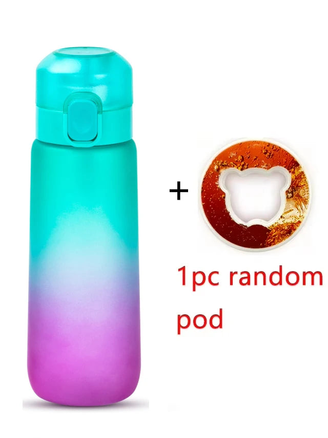 1pc 650ml Flavored Water Bottle with Random 1 Flavour Pods Air Water Bottle Frosted Black Air Camping Sport Fitness Cup