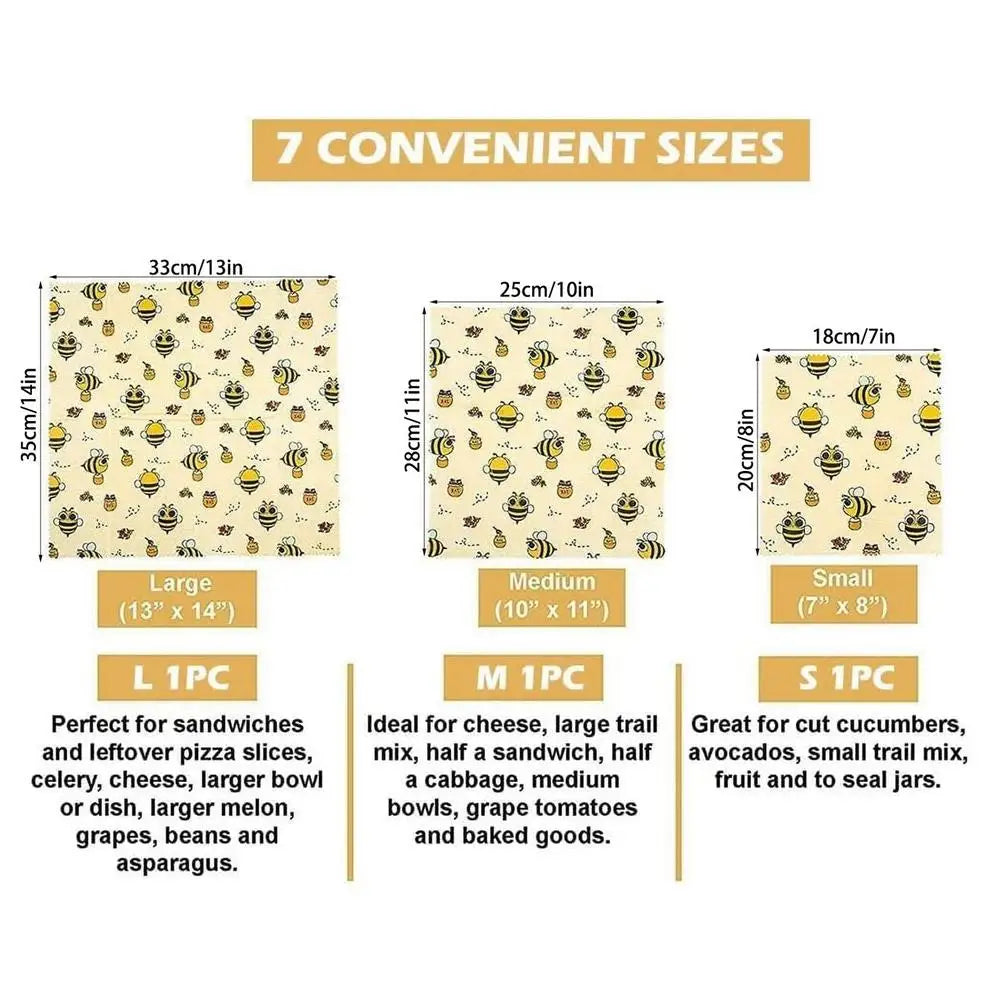 3pcs Reusable Food Fresh Keeping Cloth Organic Storage Natural Food Grade Beeswax Food Wrap Eco Friendly Kitchen Food Packaging