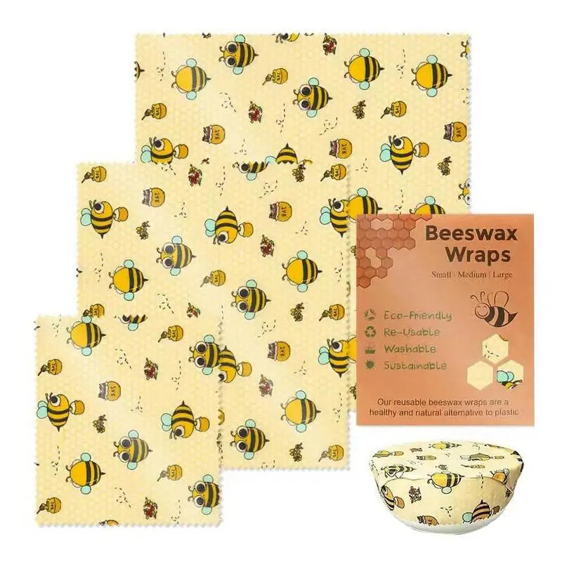 3pcs Reusable Food Fresh Keeping Cloth Organic Storage Natural Food Grade Beeswax Food Wrap Eco Friendly Kitchen Food Packaging