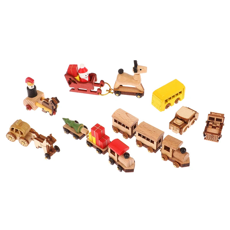 Christmas Handmade Wooden Music Box DIY Car Train Assembly Music Box Base Small Ornament Micro Landscape New Year Navidad Gift